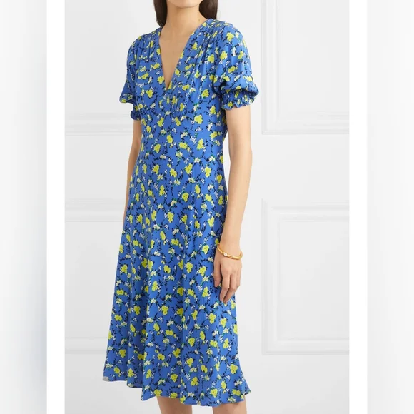 $308 Diane Von Furstenberg Jemma Shirred Floral-Print Crepe Dress - Picture 4 of 15